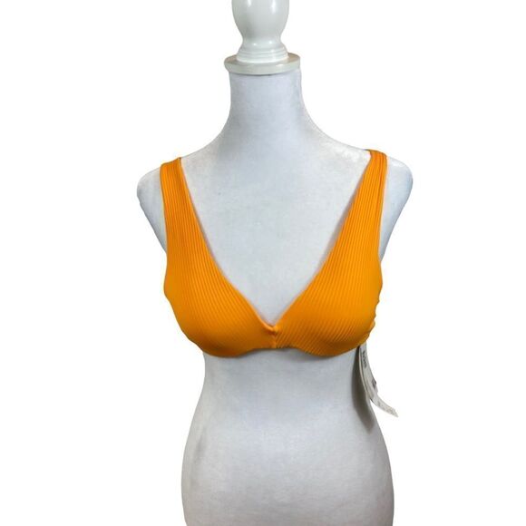 New With Tags H&M Ribbed Orange Push Up Padded Bikini Top Size 2 - Picture 1 of 12